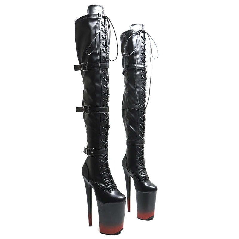 Leecabe  23CM/9inches Matte  PU  Trend fashion high Heel platform stripper heel Pole Dance boots