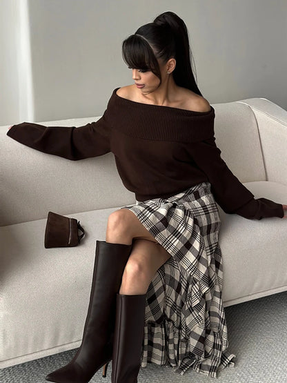 Fashion Black White Plaid Skirt Women Ruff Irregular High Waist Loose Skirts Female Spring New Chic Casual Holiday Streetwear - Kimlud