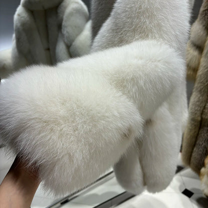YOLOAgain Women's Luxury White Fox Fur Coat 2024 Winter Warm Real Fox Fur Jacket