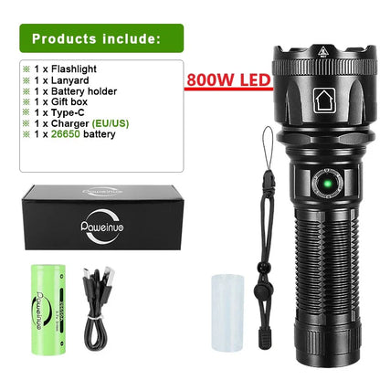 Newest 10000LM Ultra Powerful Rechargeable Flashlight 8000W Torch High Power LED Flashlights 3500M Long Range Tactical Lantern