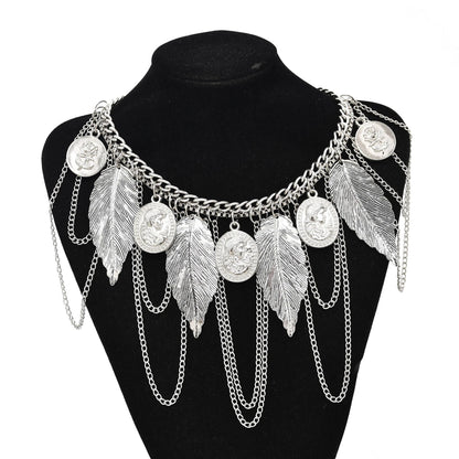 Gypsy Boehmian Hippie Collar Necklaces for Women Big Chunky Tibetan Silver Metal Necklace Festival Turkish Party Jewelry Gift