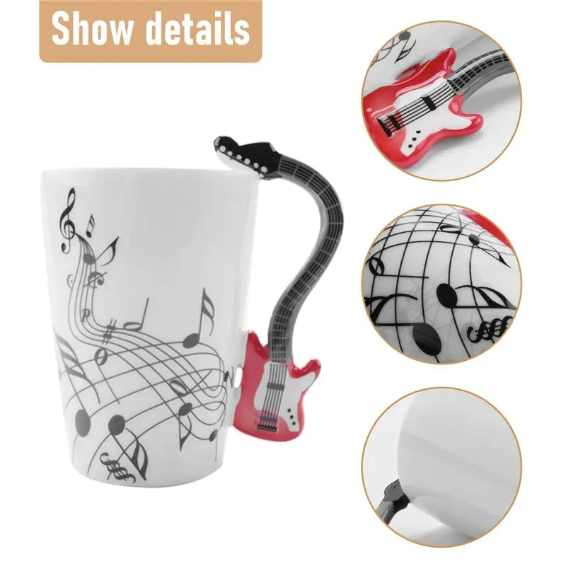 ABAH-Creative Music Style Guitar Mug Coffee Tea Milk Stave Cups With Handle Coffee Mug Novelty Gifts Red Guitar Black |...