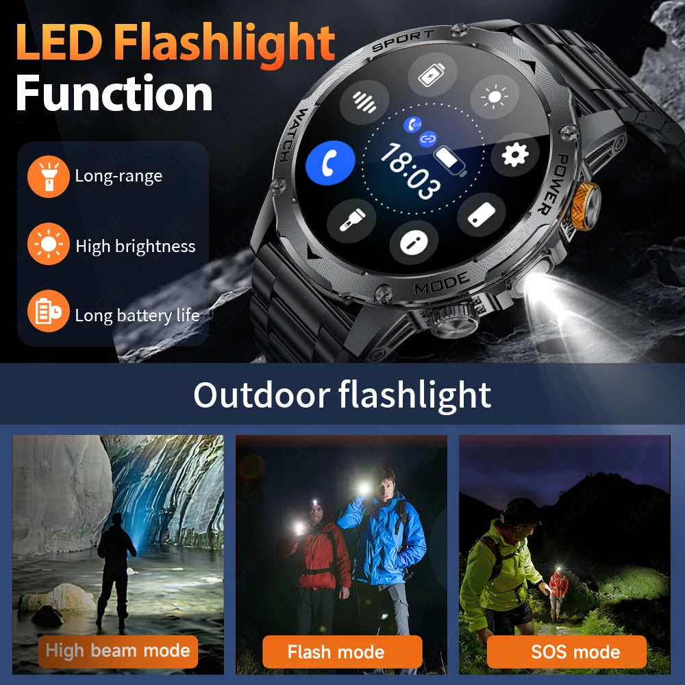 LIGE New 1000mAh Big Battery Smart Watch Men LED Flashlight BT Call IP68 Waterproof Men Watches Spots Smartwatch For Android ios