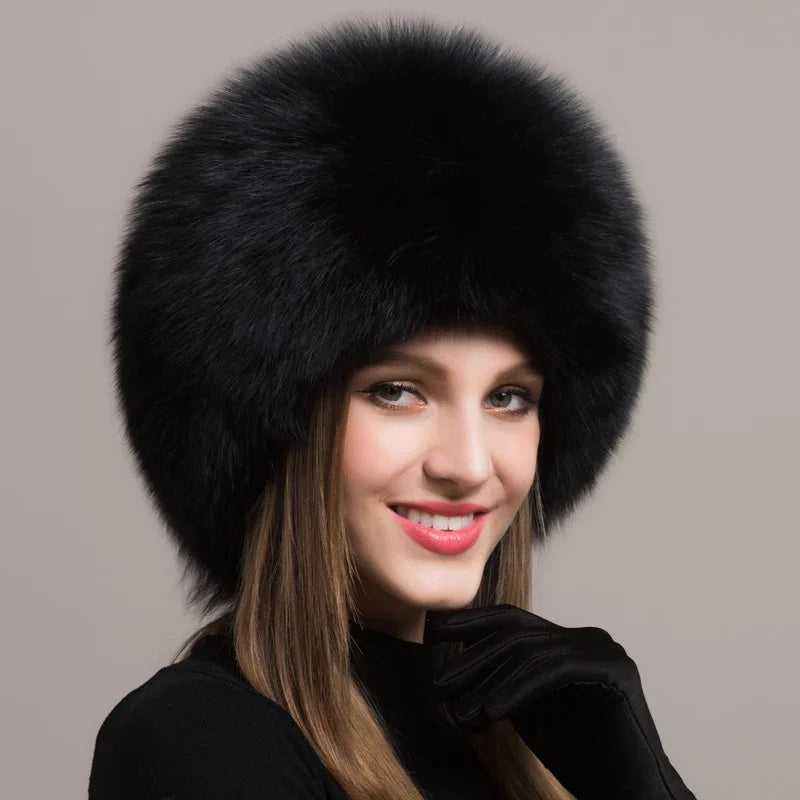 Hot Sale 100% natural Fox Fur Hat Women Cap Thick Fur Cap Winter Warm Hat Female Fashion For Women Hat With Earmuffs Hat