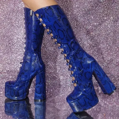 European and American High-heeled Sexy Belt Buckle Knee High Mary Jane Boots Women's Fashionable Thick Soled Banquet Shoes - Kimlud