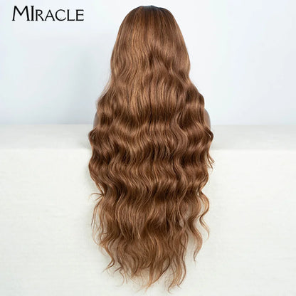 MIRACLE Synthetic 34 Inch Lace Front Wig for Women Ombre Blonde Loose Wave Wigs Famale Cosplay Wig Long Lace Wigs Wavy Fake Hair