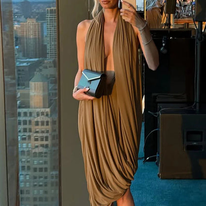 Fashion Irregular Ruffles Slim Dress Sexy Hollow Out Sleeveless Backless Dress Summer New Solid Hollow Out Party Dress for Women - Kimlud