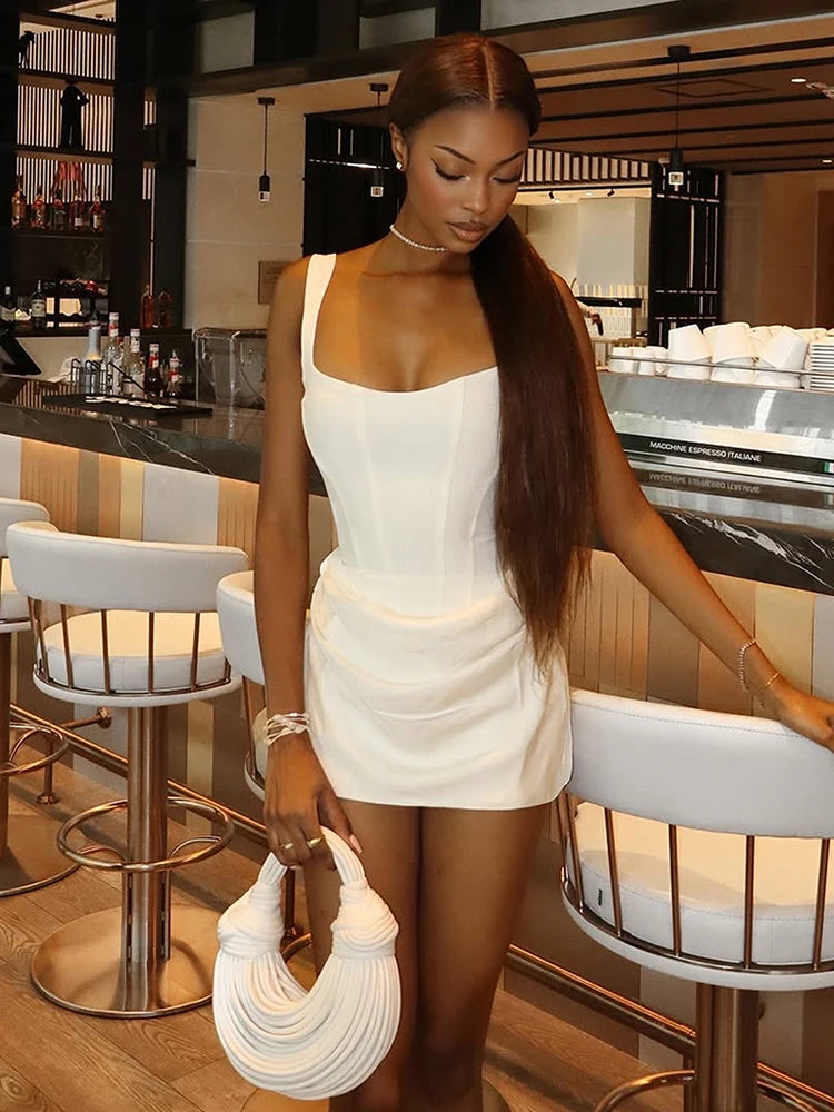 Nibber Peach Hip Dress Women Elegant Christmas Low Chest Sleeveless Ruched Patchwork Birthday Party Dating Chic Skinny Clubwear