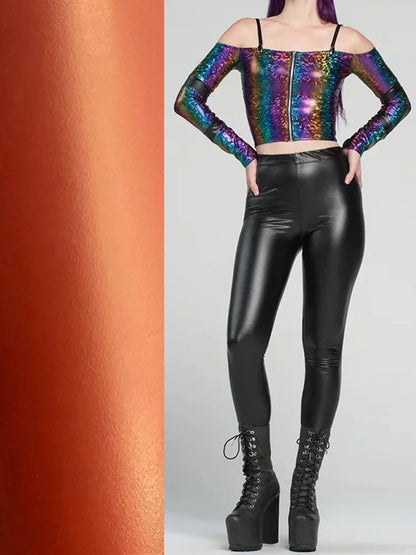 Women High Waist Stretch Faux Leather Seameless Leggings Ladies Solid Color PU Bodycon Pencil Pants Sport Party Trousers Custom