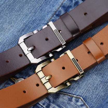 BISON DENIM High Quality Men's Belt Retro Genuine Leather Strap Luxury Designer Pin Buckle Belt for Men Jeans Ideal Gift For Men