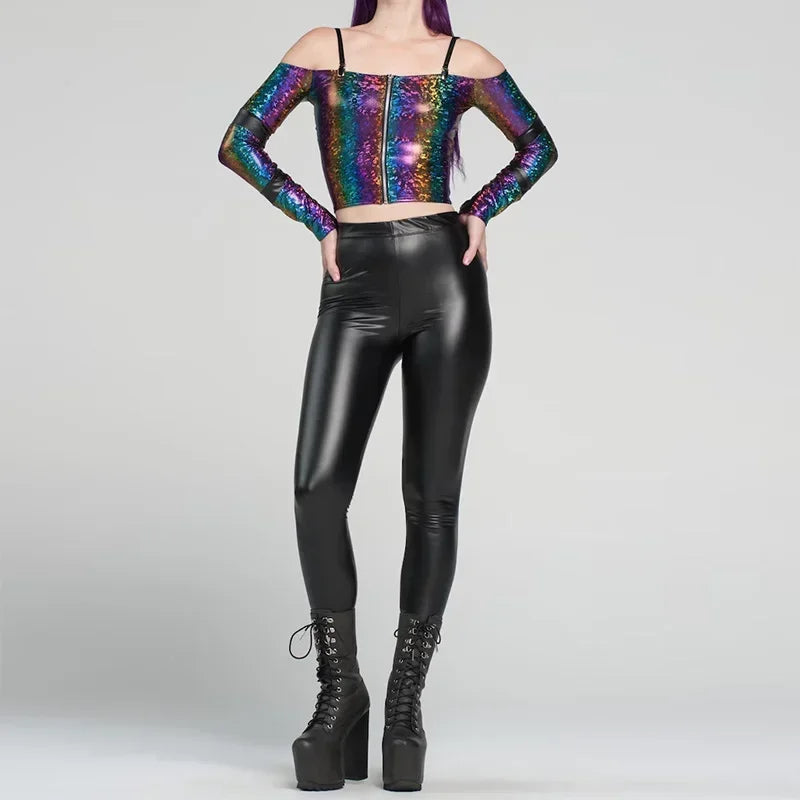 Women High Waist Stretch Faux Leather Seameless Leggings Ladies Solid Color PU Bodycon Pencil Pants Sport Party Trousers Custom