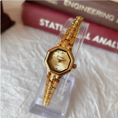High quality 24K gold no fade brass band women watches diamond small dial square fashion luxury wristwatch for lady retro