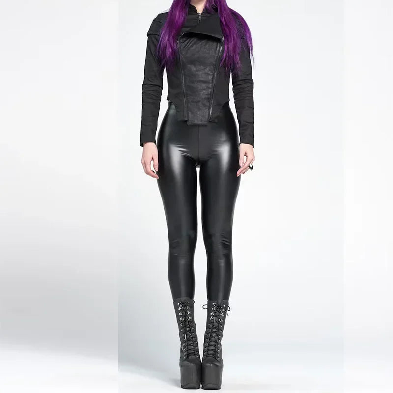 Women High Waist Stretch Faux Leather Seameless Leggings Ladies Solid Color PU Bodycon Pencil Pants Sport Party Trousers Custom