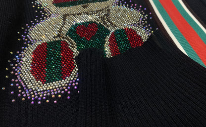 Fashion Bear Diamonds Side Stripe Pant Sets Women Autumn Tracksuit Zipper Sweater Loose Casual Two Piece Sets Womens Outifits - Kimlud