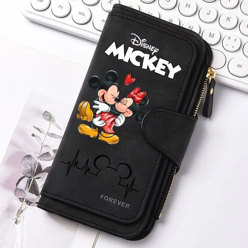  Mickey Minnie Lady Long Zip Wallet Buckle Tote Bag Coin Purse Soft PU Leather Multi-functional Card Holder Casual Daily