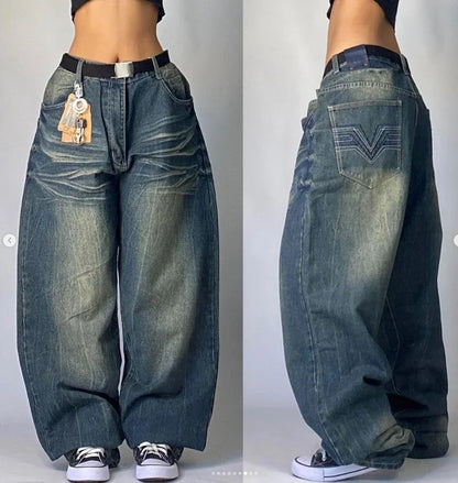 Streetwear New Harajuku Solid Color Washed Baggy Jeans Men Y2K Fashion Retro Punk Casual Joker Gothic High Waist Wide Leg Pants