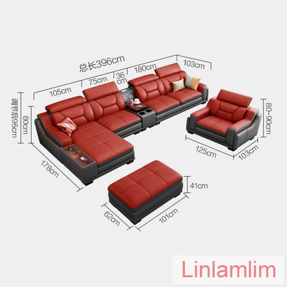 Beautify Your Living Room with Linlamlim Italian Genuine Leather Sofa - Bluetooth Speaker, Adjustable Headrests and USB...