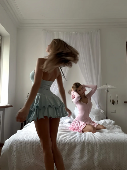 Absobe Women's A-Line Bodycon Mini Dress Ruffle Hem V-Neck Asymmetrical Buttons Long Sleeve Short Dress Party Streetwear Outfits