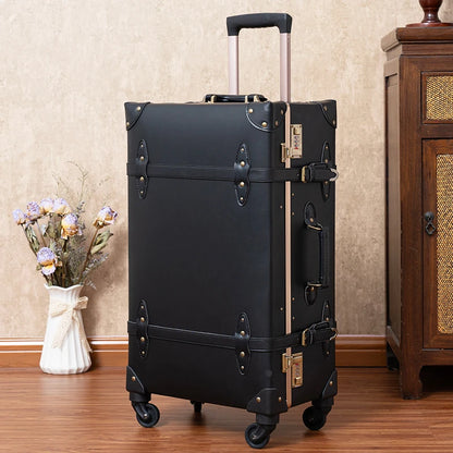 Classic Retro Suitcase 20/24/26inch PP+PC Travel Suitcase Large Capacity Handmade Leather Suitcase Travel Set with Makeup Case