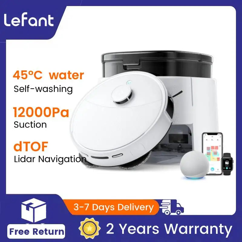 LEFANT M3 M3L Robot Vacuum Cleaner with Mapping, 12000Pa Suction, Emptying Station, Automatic Washing and Drying, DTOF Laser
