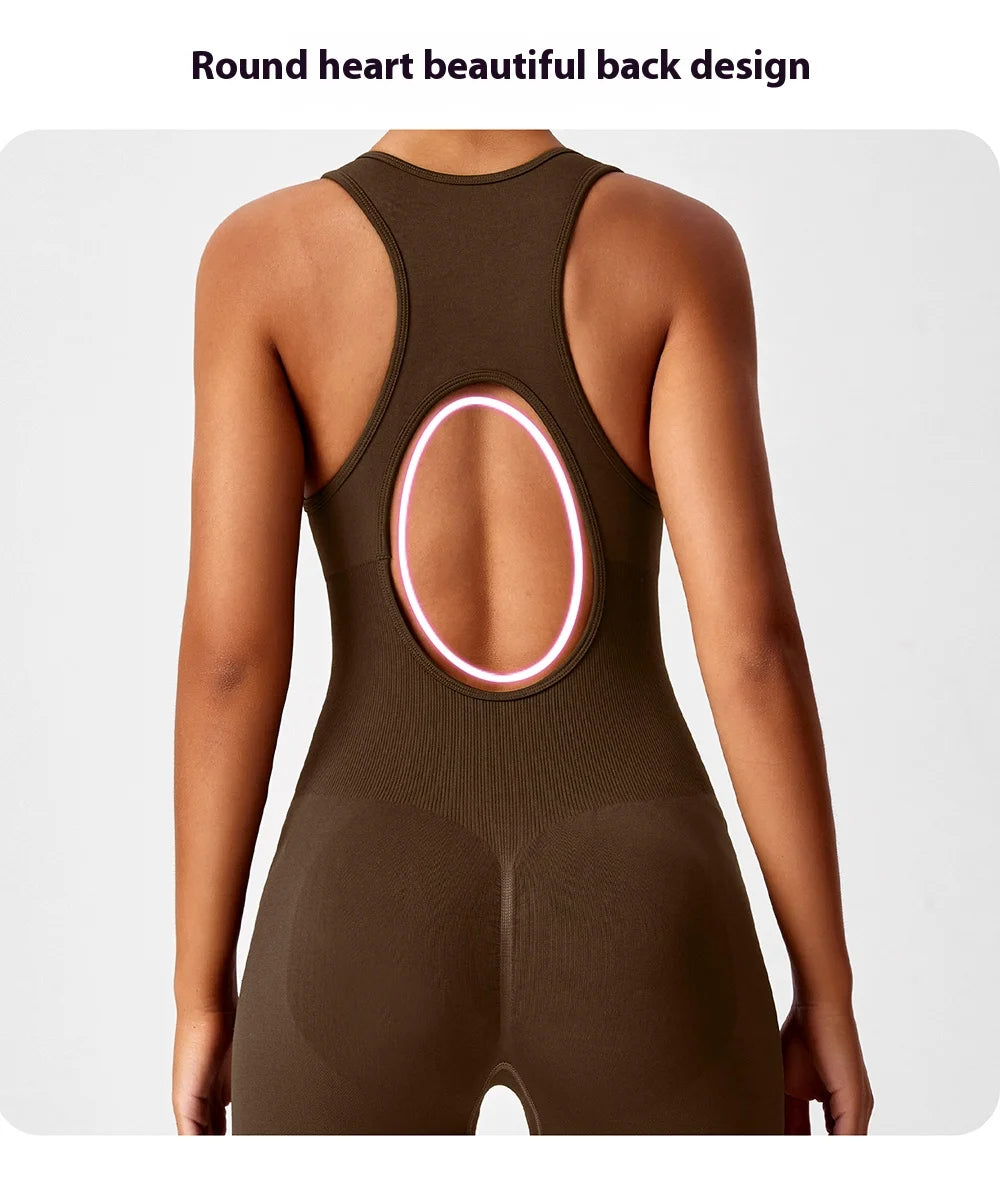 Seamless Peach Booty One-Piece Yoga Bodysuit - V-Back Tummy Control Gym Outfit for Women - Sexy Workout Jumpsuit Fitness Bodycon