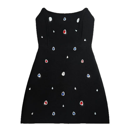 Fashionable Diamond Embedded Short Strapless Bandage Dress Slim Design Spring New Style Women's Mini Dress Polyester Fiber