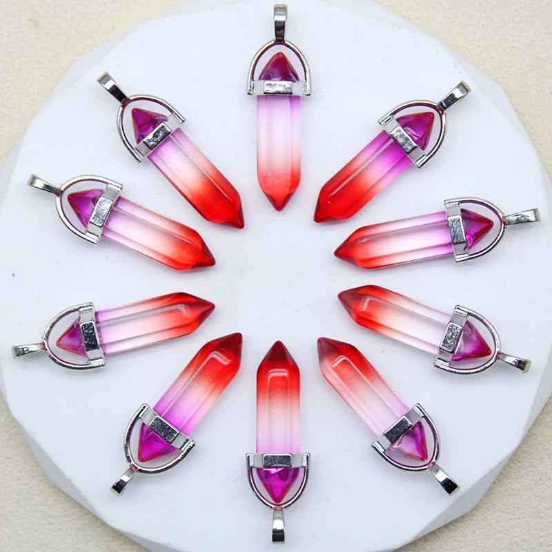 New Fashion Glass Colorfull Pillar Point Charm Pendants for Jewelry Pendants Making 24pcs/lot Wholesale Free Shipping