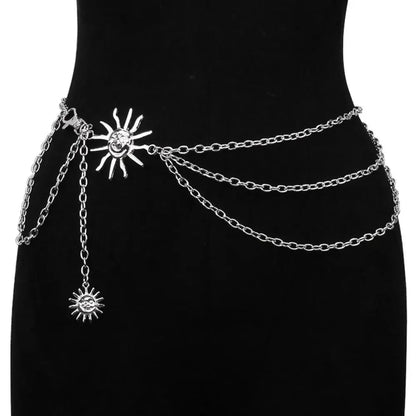 Punk Hip Hop Style Thin Waist Chain Sun Moon Star Women Chain Belt Vintage Fashion Metal Alloy Waistband Clothing...
