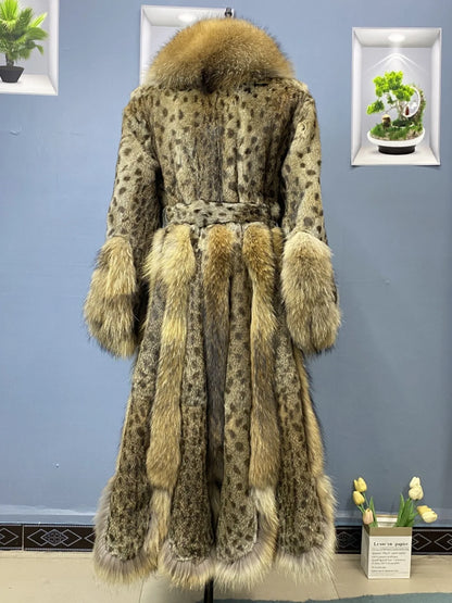 Winter women's nine-tailed fox fur whole skin raccoon fur lengthened personality catwalk fashion skirt jacket