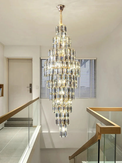 Duplex Building Chandelier Villa Living Room Crystal Lamp Hotel Luxury Chandelier High-end Spiral Staircase Long Chandelier