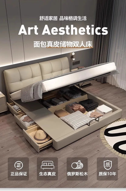 Storage Leather Double Bed Modern Minimalist Frame Luxury Double Bed Cheap Storage Camas Matrimoniales Bedroom Furniture...