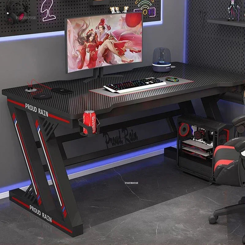 Light Luxury Gaming Table Carbon Fiber Computer Desks and Chair Set European Office Furniture Home Iron Bedroom Writing Table GL