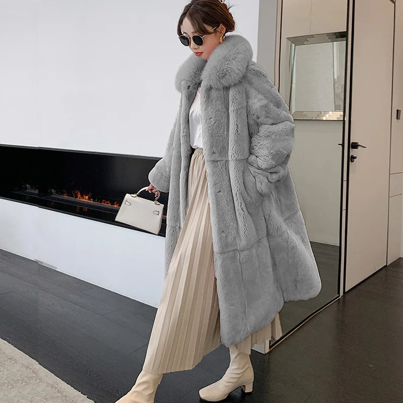 5XL Oversized Autumn Winter Faux Fur Coat Women Loose Long Plush Jackets Thick Warm OverCoat Female  Large Fur Collar Parka 2023