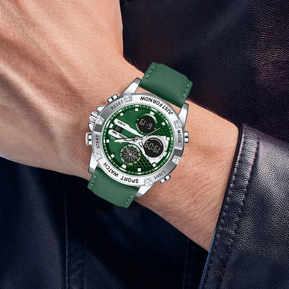 LIGE FOXBOX Fashion Electronic Watches for Men Leather Military Casual Sports Waterproof Dual Digital Display Quartz Chronograph - Kimlud