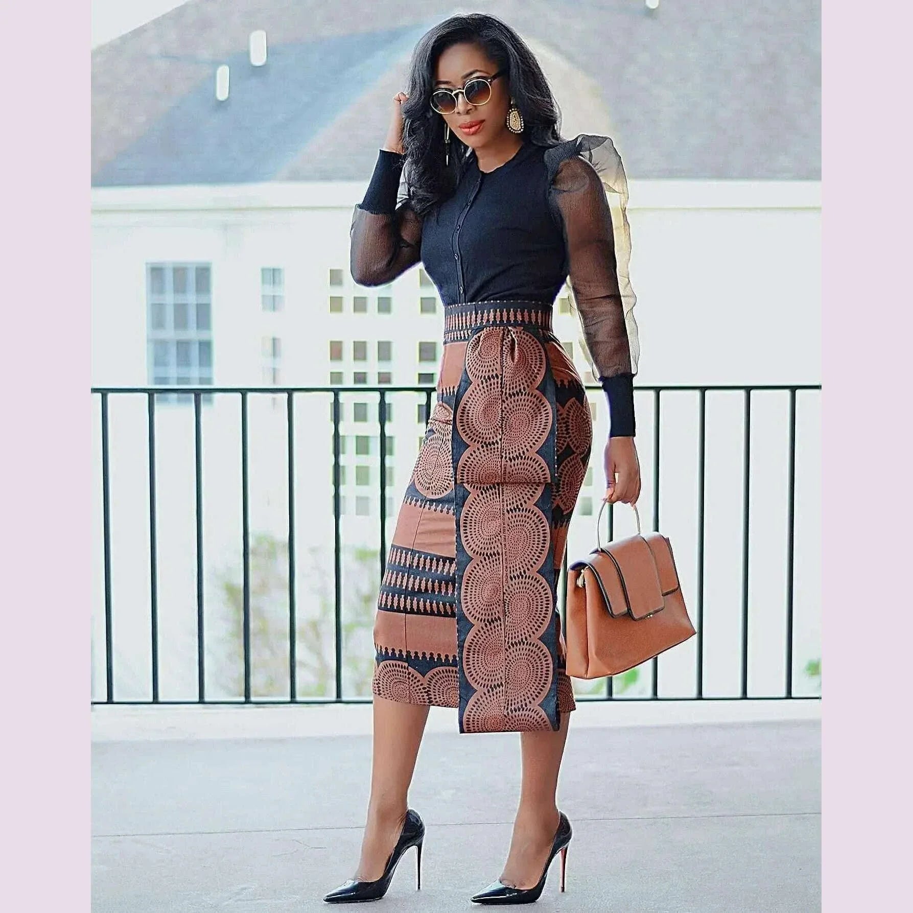 CM.YAYA Women Skirts Print High Waist Stretchy Bodycon Midi Skirt Ladies Vintage Fashion Streetwear 2024 Autumn Winter Elastic