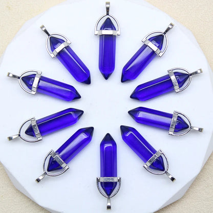 New Fashion Glass Colorfull Pillar Point Charm Pendants for Jewelry Pendants Making 24pcs/lot Wholesale Free Shipping