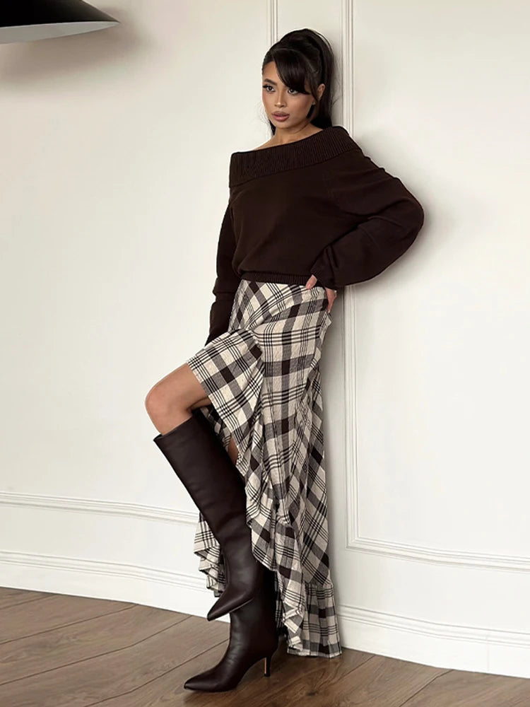 Fashion Black White Plaid Skirt Women Ruff Irregular High Waist Loose Skirts Female Spring New Chic Casual Holiday Streetwear - Kimlud