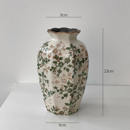 New Chinese pastoral green retro ceramic vase flower arrangement hydroponics living room dining table creative ornament