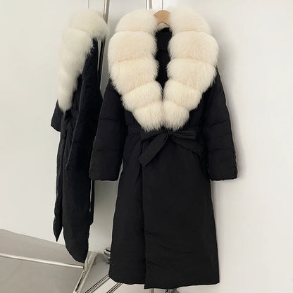 OFTBUY Long Puffer coat Real Fox Fur White Duck Down Coat New Winter Women Collar Fluffy  Jacket Female Thick Warm Reality Fur