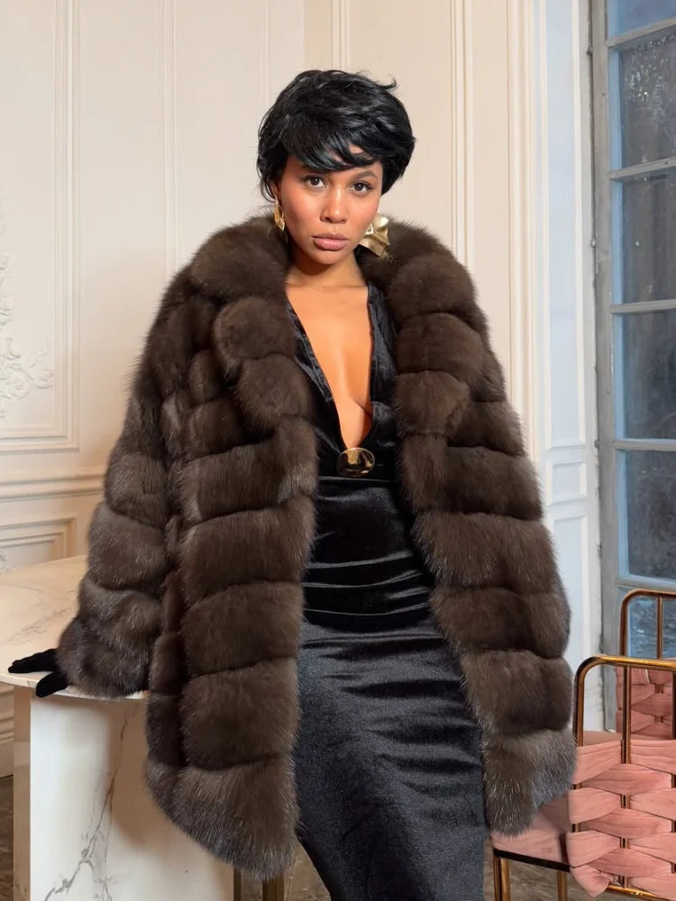 Solid Patchwork Faux Fur Coat Women Full Sleeve Lapel Loose Long Staple Plush Jacket Lady 2025 New Winter Fashion Street Outwear