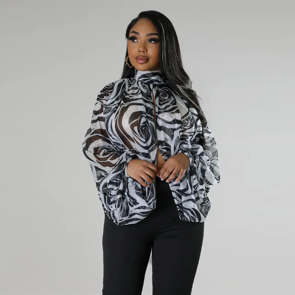 Women See Through Sheer Chiffon Blouse Sexy Front Back Open High Neck Self Tie Shawl Casual Shirts Y2K Night Club Party Tops