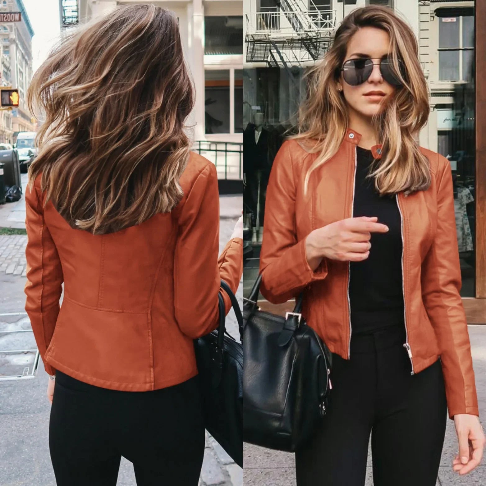 Autumn and Winter Women's Large Size Leather Jacket Fashionable Solid Color Slim Street Elegant Versatile Top PU Suit Jacket