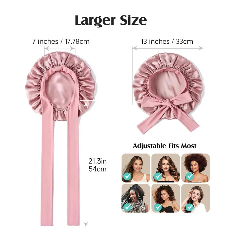 100% 19 Momme Mulberry Silk Bonnet for Sleeping Wome with Larger Double Layer Silk Hair Wrap for Curly Short Long Hair Non-Slip