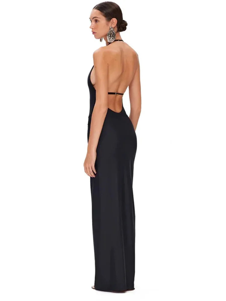 Articat Sexy Hanging Collar Bodysuit Half Skirt Set For Women 2025 New Solid Color Deep V Backless Skirt Two-piece Beachwear