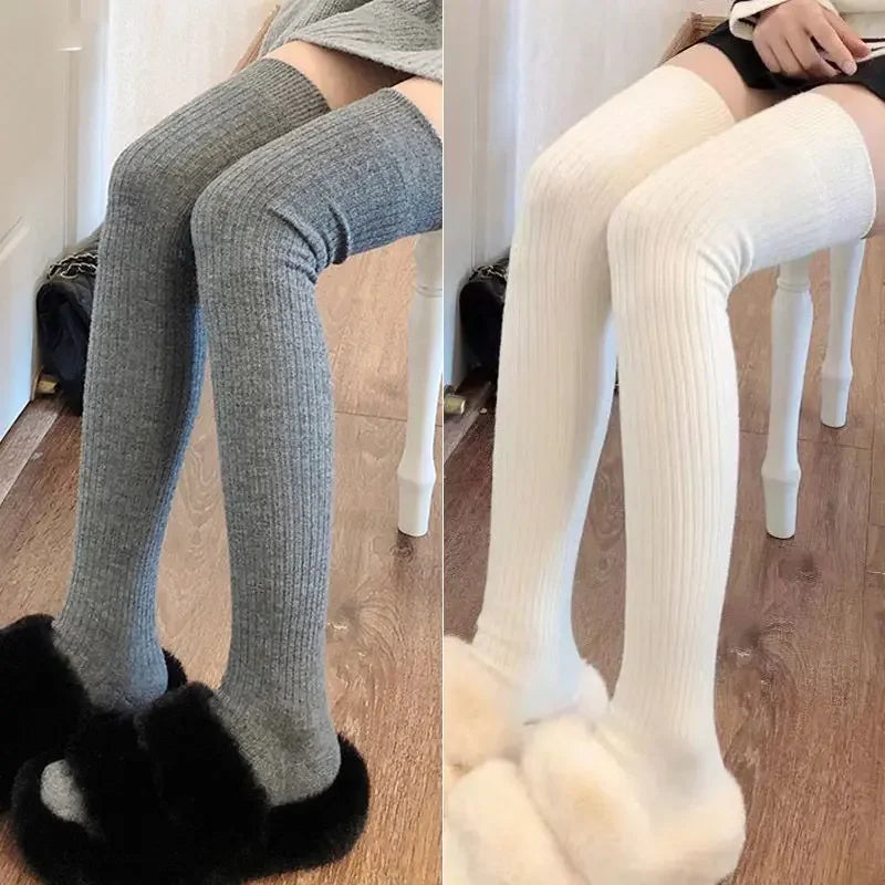 1/2pairs Women's Casual Knitted Long Socks Autumn Winter Solid Stockings Boot Calf Socks Over Knee Leggings Harajuku Lolita Sox