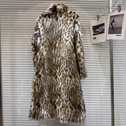 Luxury Long Faux Fur Coats Lapel Women Fur Coat Winter Warm Mink Coat New Leopard Eco-hair Hottie Long Casual Trench Coat Trend