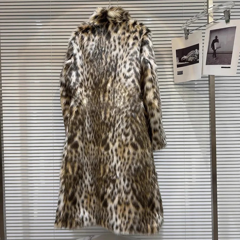 Luxury Long Faux Fur Coats Lapel Women Fur Coat Winter Warm Mink Coat New Leopard Eco-hair Hottie Long Casual Trench Coat Trend