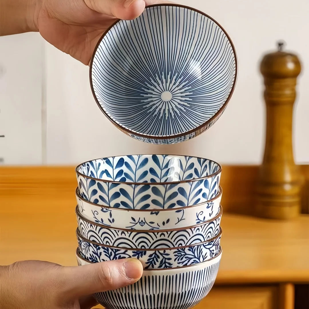 Japanese - style blue and white hand - painted 4.5 - inch ceramic bowl, retro - style rice bowl for home use. | Kimlud...
