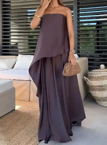 Sexy Strapless Loose Dress Sets for Women 2025 Summer New Elegant Sexy Sleeveless Strapless Loose Irregular Top Long Skirt Set