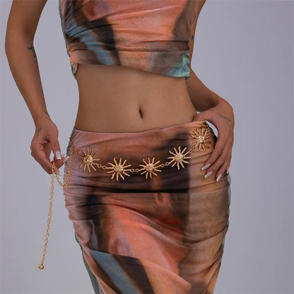 Ethnic Style Waist Chain Accessories Bohemia Versatile Belt Women's Dress High-end Waistband Retro Metal Star Sun Belly Chain - Kimlud